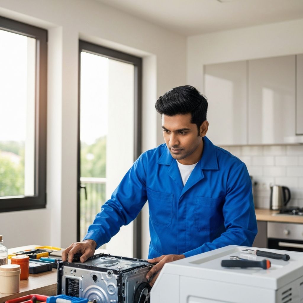 Professional technician repairing home appliances